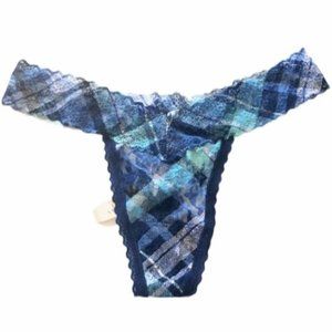 Victoria’s Secret Blue Plaid Lace Thong Panty Size Medium Brand New With Tags